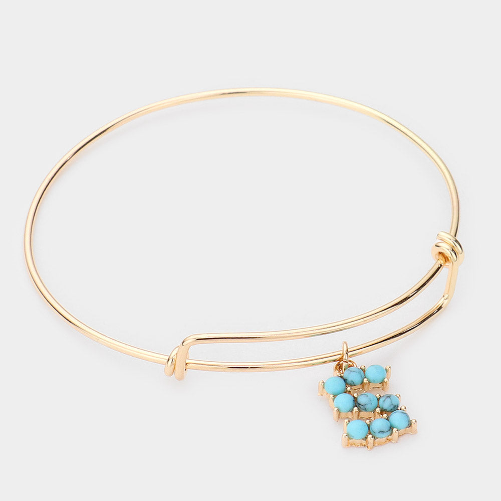 Madeline Love Gold -S- Turquoise Embellished Initial Monogram Charm Bracelet - Bracelets
