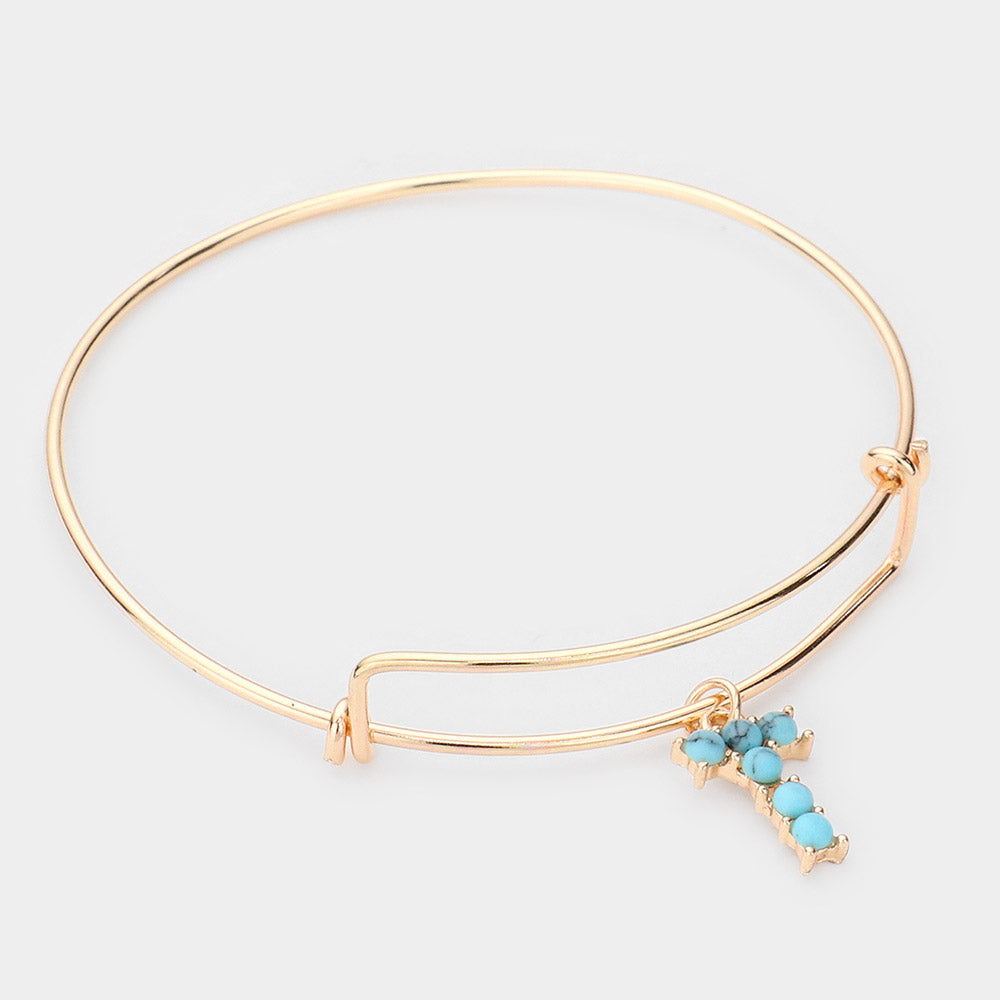 Madeline Love Gold -T- Turquoise Embellished Initial Monogram Charm Bracelet - Bracelets