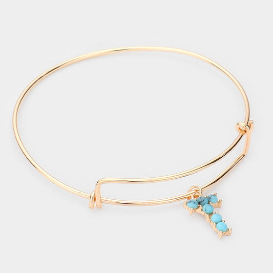 Madeline Love Gold -T- Turquoise Embellished Initial Monogram Charm Bracelet - Bracelets