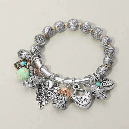 Madeline Love Three Tone Boho Heart Decorative Beads Charm Beaded Stretch Bracelet - Bracelets
