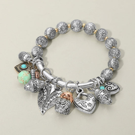 Madeline Love Three Tone Boho Heart Decorative Beads Charm Beaded Stretch Bracelet - Bracelets