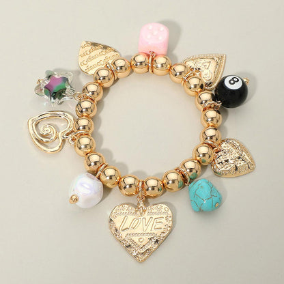 Madeline Love Gold Love Heart Star Charm Beaded Stretch Bracelet - Bracelets