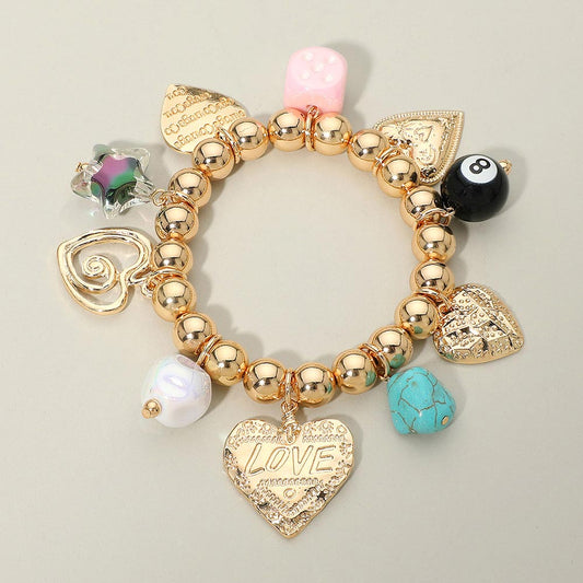 Madeline Love Gold Love Heart Star Charm Beaded Stretch Bracelet - Bracelets