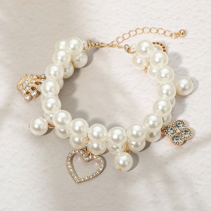 Madeline Love Cream, Gold Open Heart Crown Flower Charm Pearl Beaded Bracelet - Bracelets