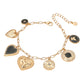 Madeline Love Black, Matte gold Enamel Heart Coin Medallion Charm Station Paperclip Chain Bracelet - Bracelets - desc