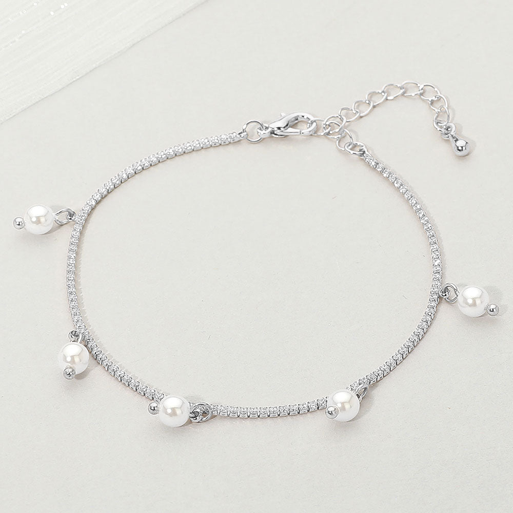 Madeline Love Cream, Silver Pearl Charm Station Bracelet - Bracelets