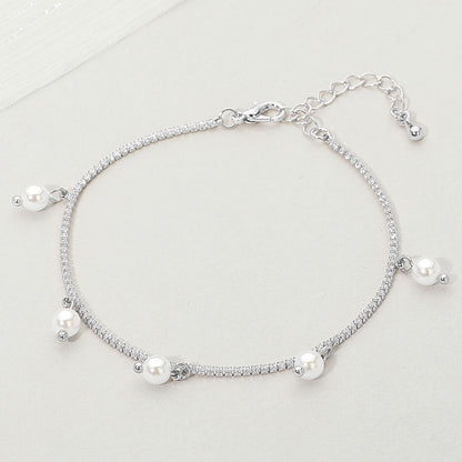 Madeline Love Cream, Silver Pearl Charm Station Bracelet - Bracelets