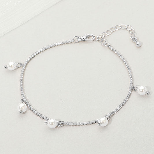 Madeline Love Cream, Silver Pearl Charm Station Bracelet - Bracelets