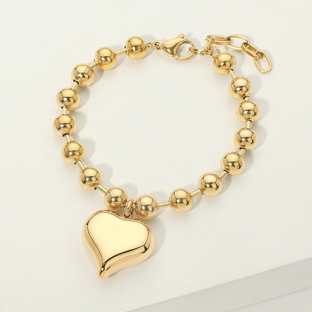 Madeline Love Gold Stainless Steel Heart Charm Beaded Chain Bracelet