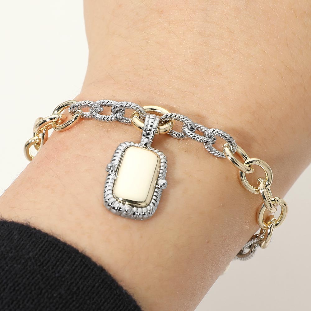 Madeline Love Two Tone 14K Gold Plated Two Tone Rectangle Frame Charm Magnetic Bracelet