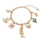 Madeline Love Gold Fishbone Heart Cactus Pearl Flower Charm Station Bracelet - Bracelets - desc