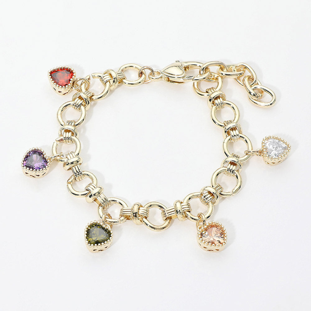 Madeline Love Gold, Multi 14K Gold Plated Colorful CZ Heart Charm Station Bracelet