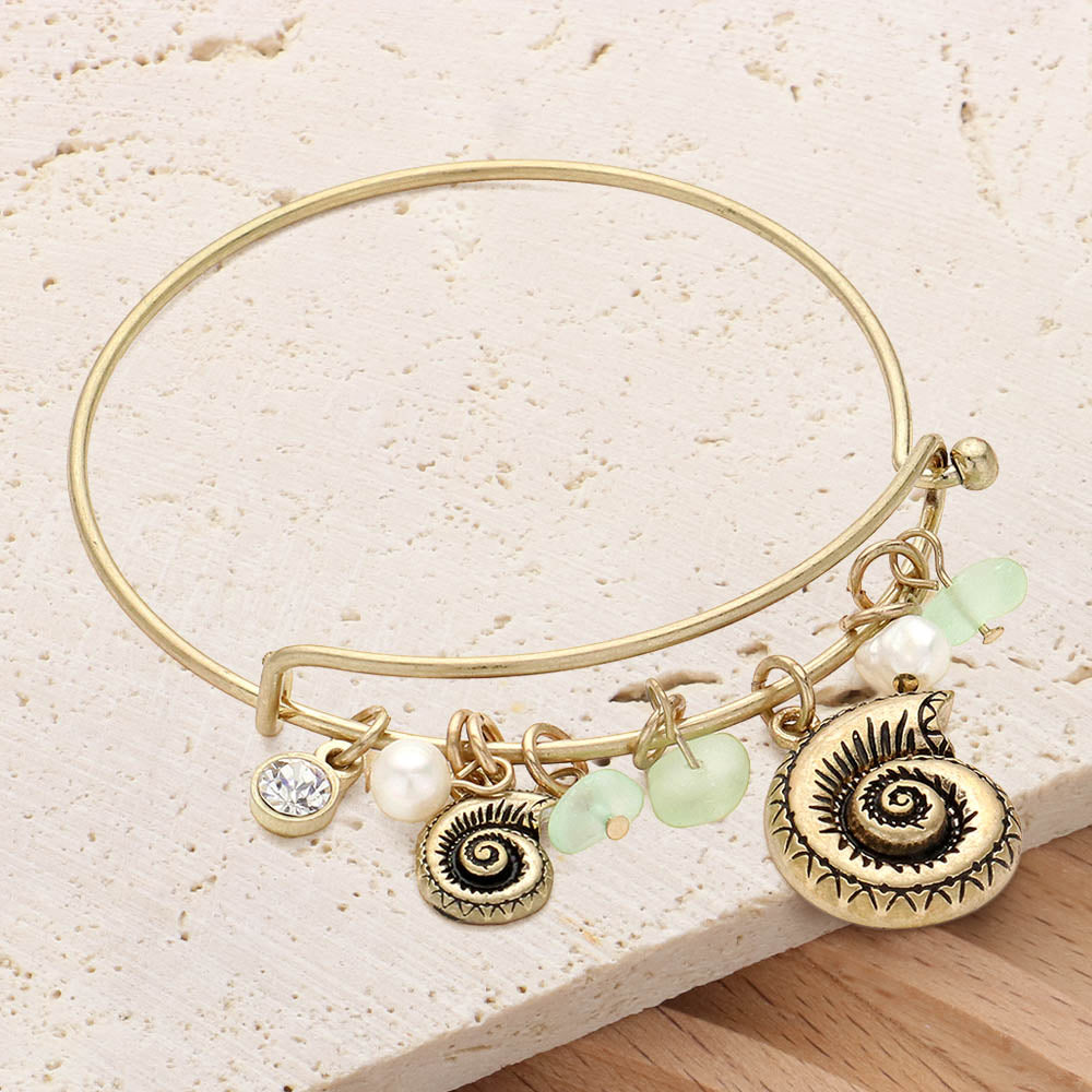 Madeline Love Matte gold Shell Natural Stone Charm Hook Bracelet - Bracelets