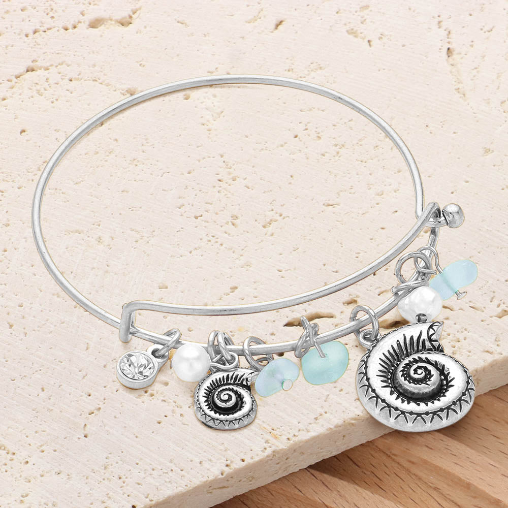 Madeline Love Matte Silver Shell Natural Stone Charm Hook Bracelet - Bracelets