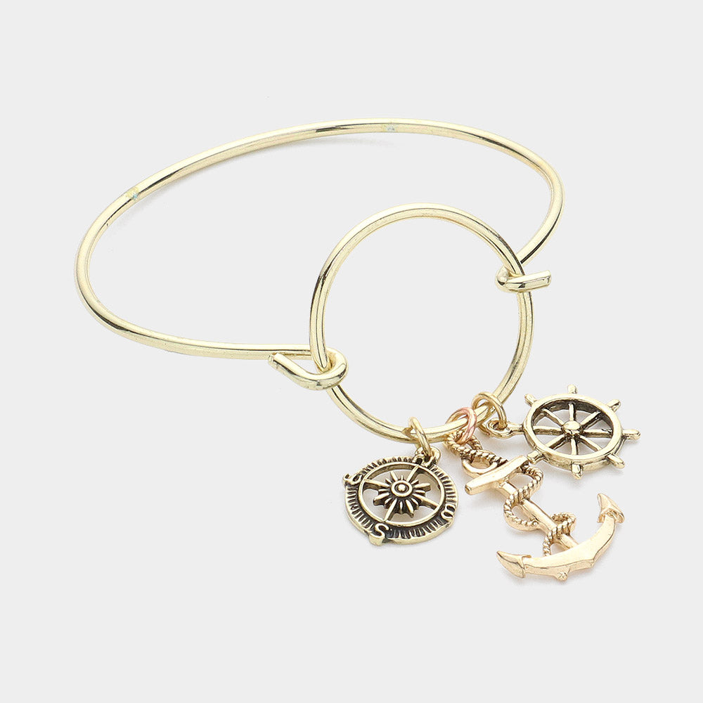 Madeline Love Antique Gold Metal Anchor & Ship Helm Charm Hook Bracelet - Bracelets