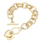 Madeline Love Gold, Worn Gold Hammered Layered Heart Charm Chunky Chain Toggle Bracelet - Bracelets - desc