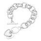 Madeline Love Rhodium, Worn Silver Hammered Layered Heart Charm Chunky Chain Toggle Bracelet - Bracelets - desc