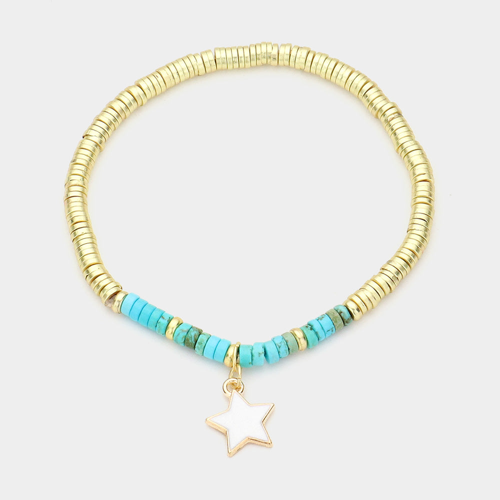 Madeline Love Turquoise Enamel Star Charm Natural Stone Stretch Bracelet - Bracelets