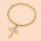 Madeline Love Gold Stainless Steel CZ Cross Charm Beaded Stretch Bracelet - Hair Accessories
