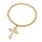 Madeline Love Gold Stainless Steel CZ Cross Charm Beaded Stretch Bracelet - Hair Accessories - desc
