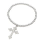 Madeline Love Silver Stainless Steel CZ Cross Charm Beaded Stretch Bracelet - Hair Accessories - desc
