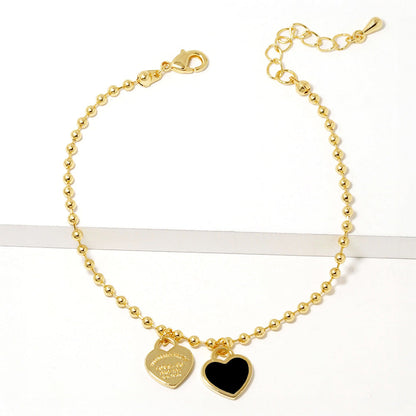 Double Heart Charm Bubble Chain Bracelet