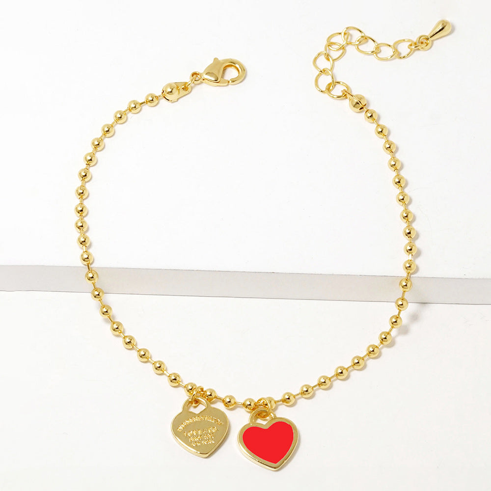 Double Heart Charm Bubble Chain Bracelet