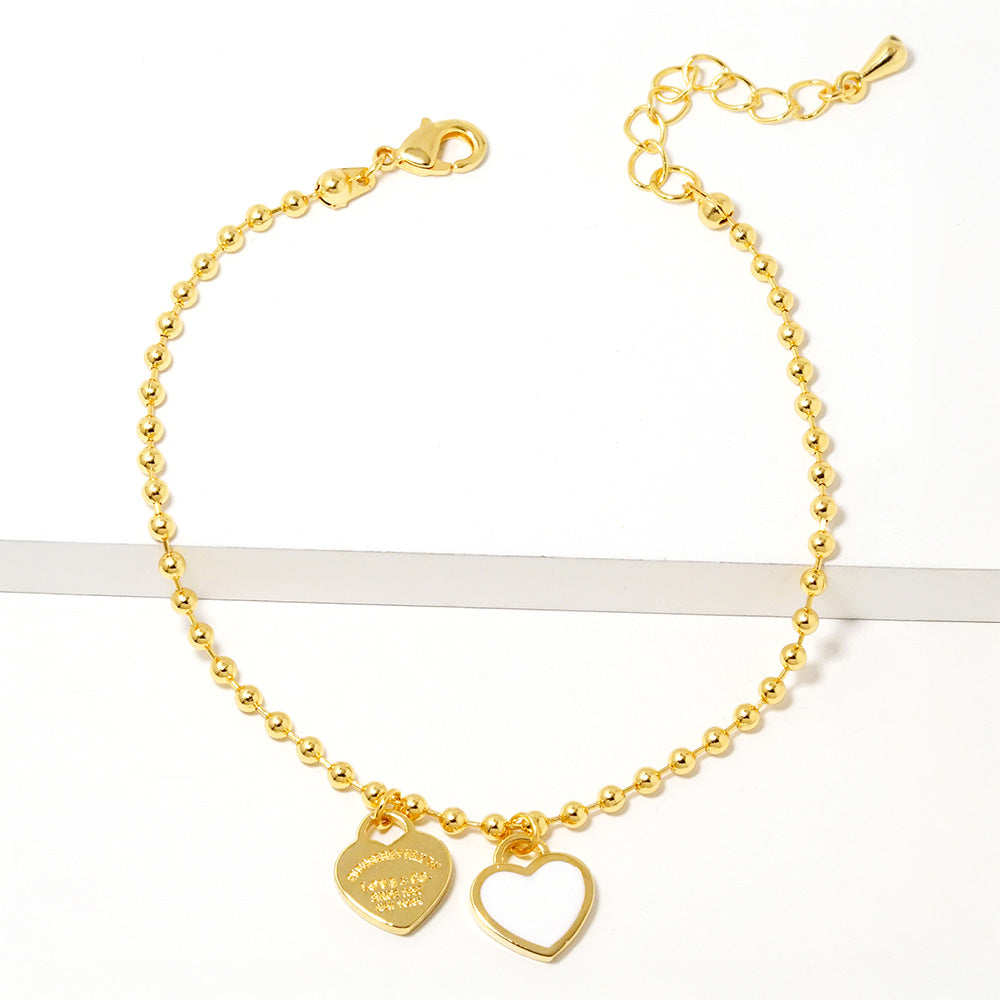 Double Heart Charm Bubble Chain Bracelet