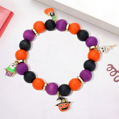 Madeline Love Gold, Multi Halloween Theme Charms Wood Beaded Stretch Bracelet - Bracelets