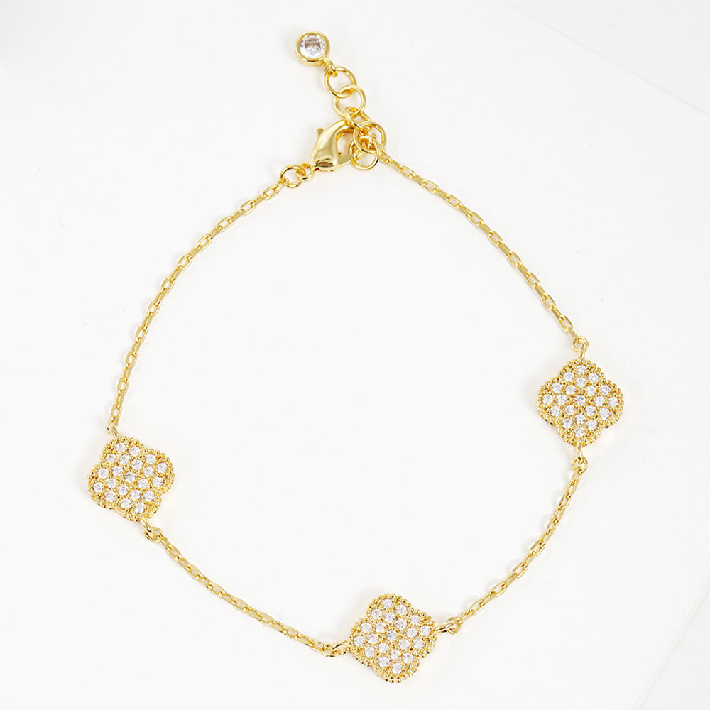 Madeline Love Gold Gold Dipped CZ Triple Quatrefoil Charm Bracelet