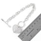 White Gold Dipped CZ Pave Heart Charm Toggle Bracelet - Rhodium - Bracelets