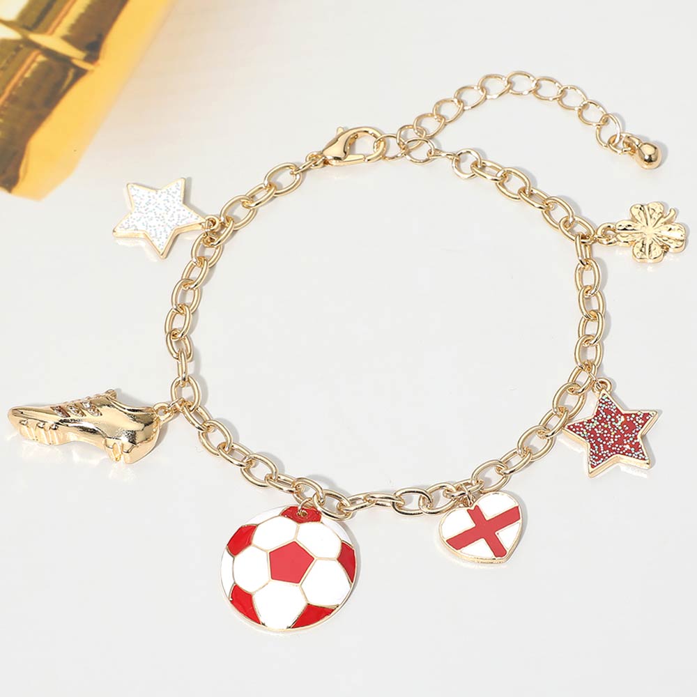 Madeline Love Red, White England Soccer Ball Shoe Star Charm Station Bracelet - Bracelets