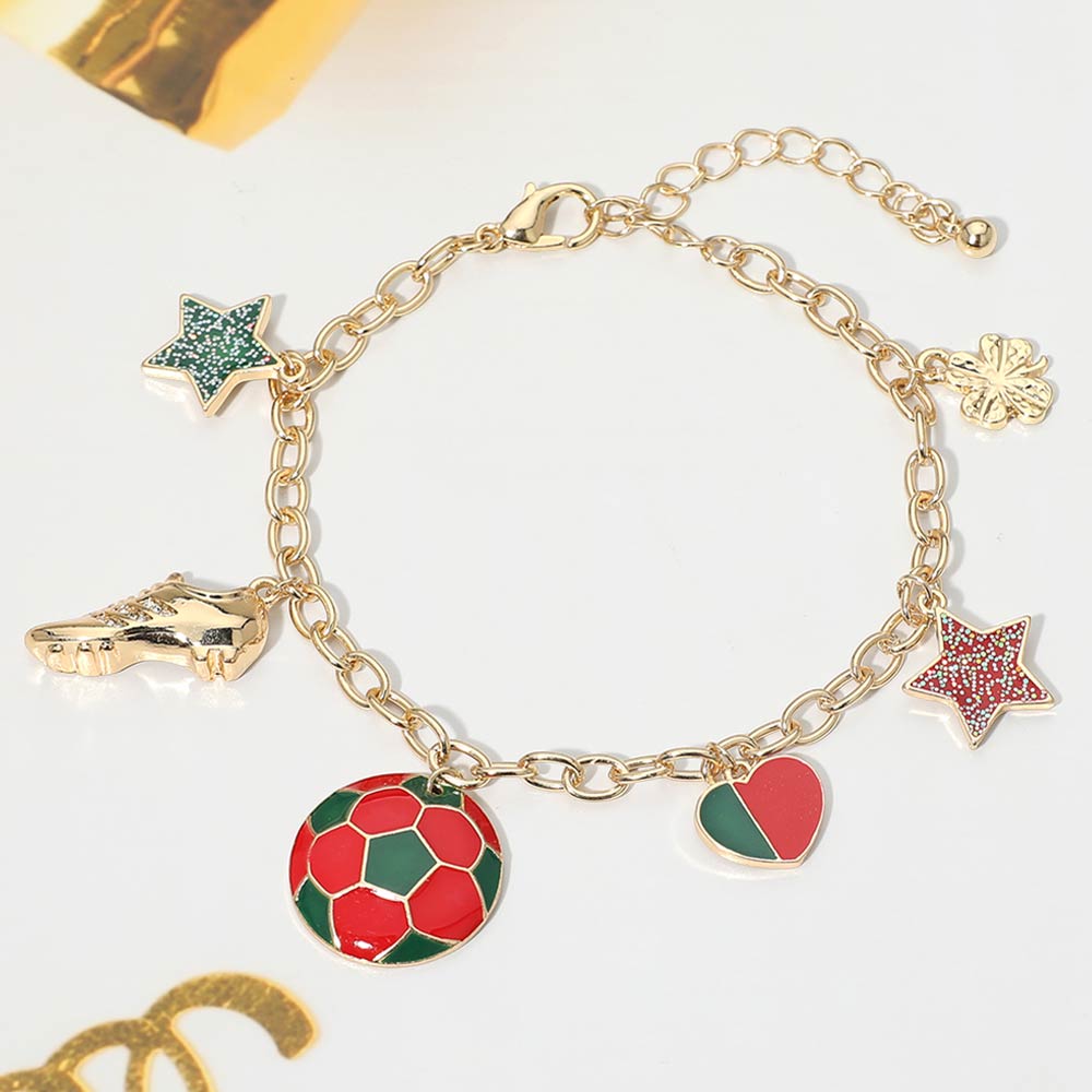 Madeline Love Green, Red Portugal Soccer Ball Shoe Star Charm Station Bracelet - Bracelets