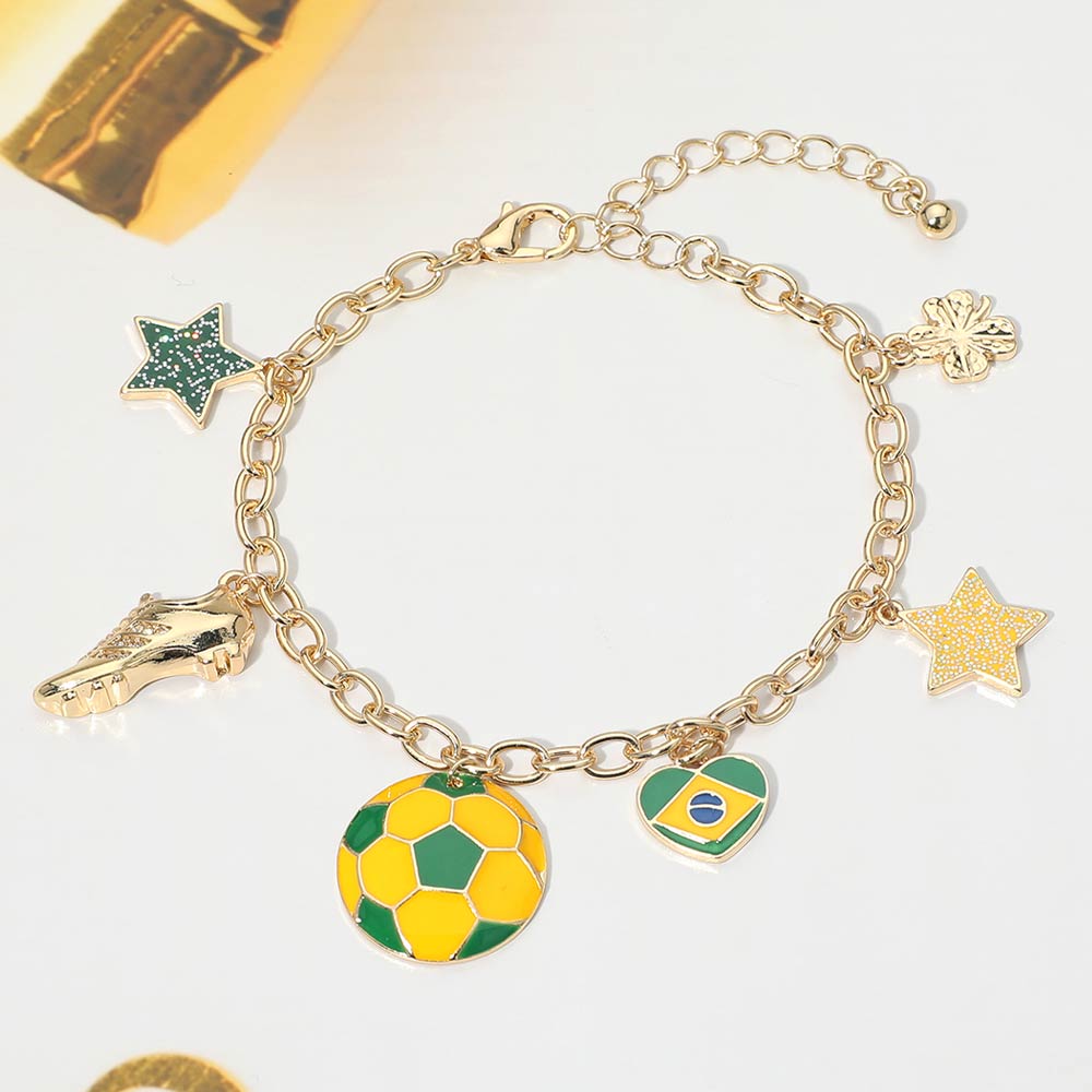 Madeline Love Green, Yellow Brazil Soccer Ball Shoe Star Charm Station Bracelet - Bracelets