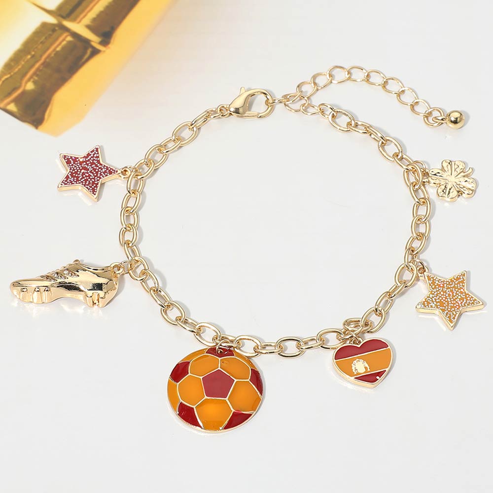 Madeline Love Orange, Red Spain Soccer Ball Shoe Star Charm Station Bracelet - Bracelets