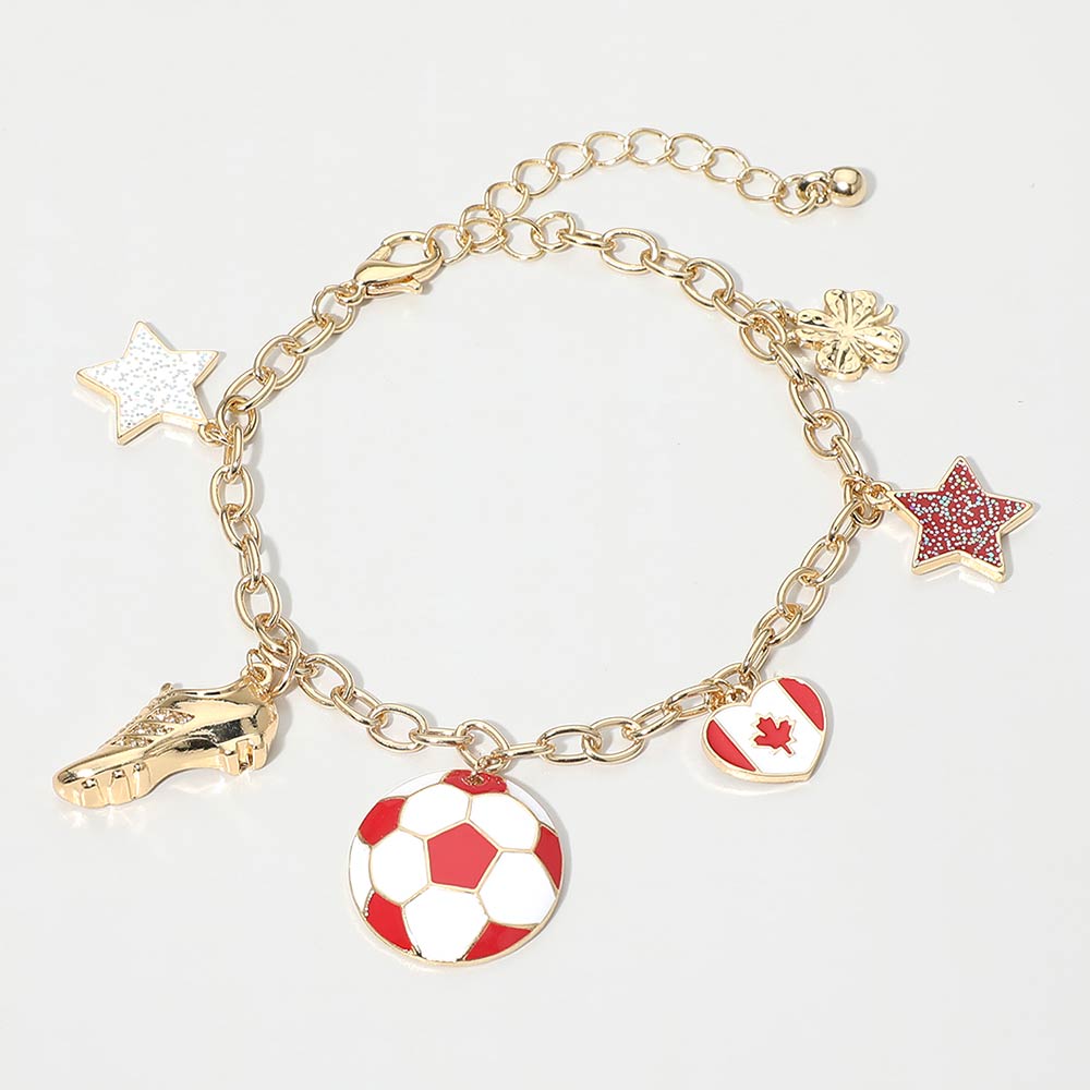 Madeline Love Red, White Canada Soccer Ball Shoe Star Charm Station Bracelet - Bracelets