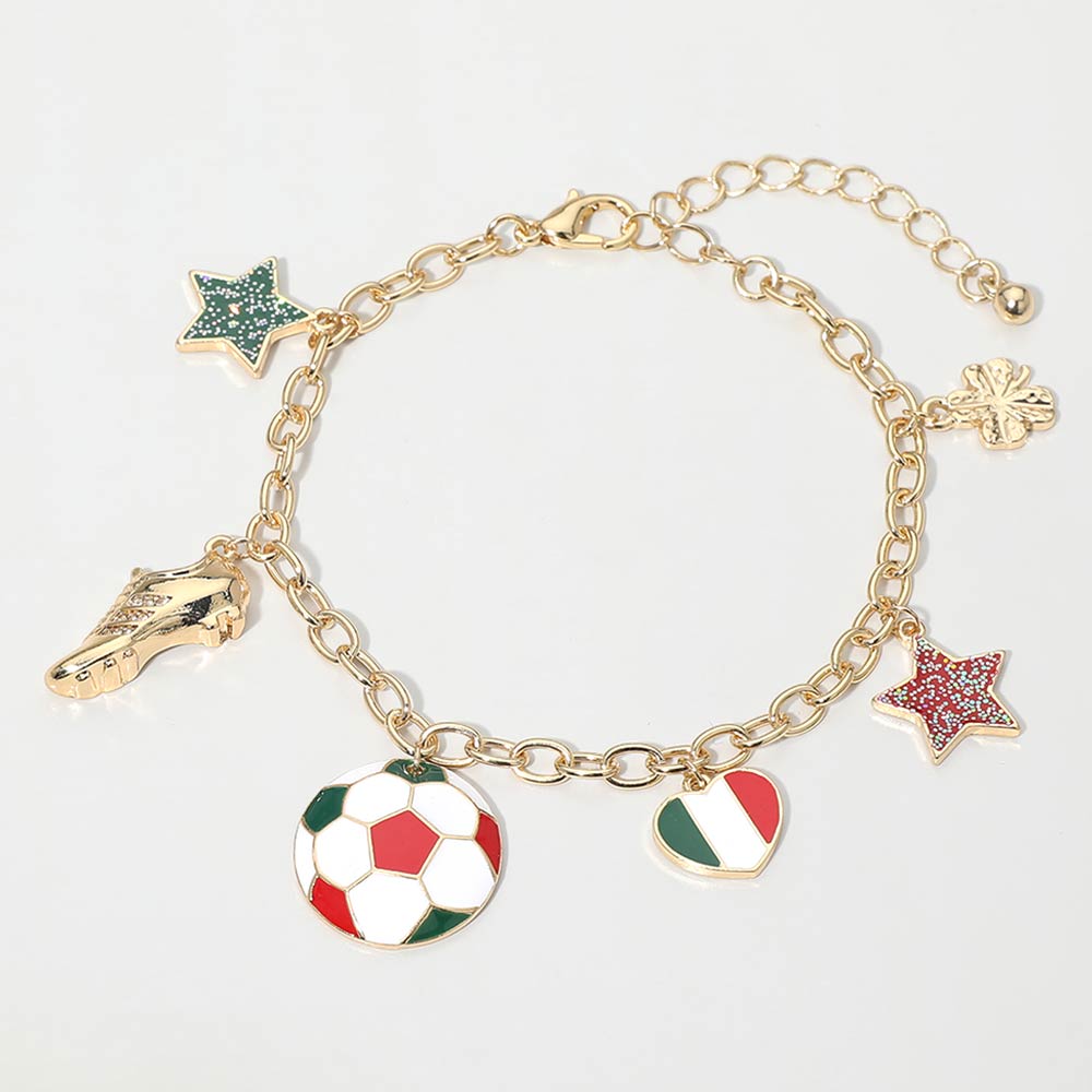 Madeline Love Green, Red, White Italy Soccer Ball Shoe Star Charm Station Bracelet - Bracelets
