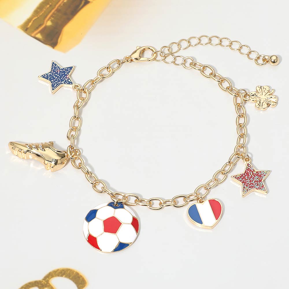 Madeline Love Blue, Red, White France Soccer Ball Shoe Star Charm Station Bracelet - Bracelets
