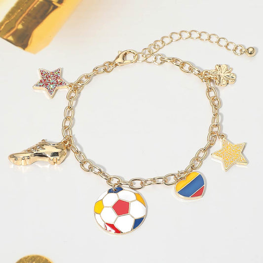 Madeline Love Blue, Red, Yellow Colombia Soccer Ball Shoe Star Charm Station Bracelet - Bracelets