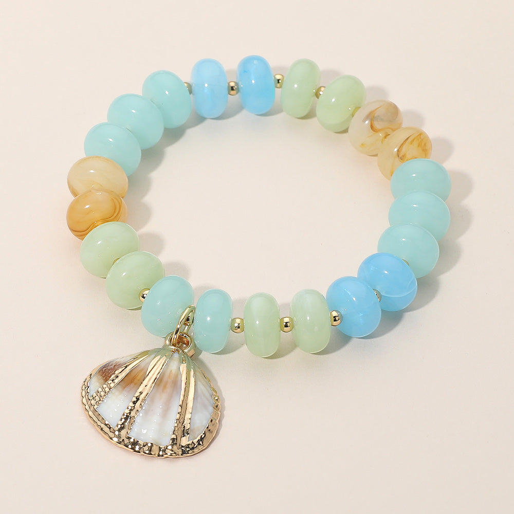 Madeline Love Aqua, Gold Seashell Charm Accent Resin Pebble Beaded Stretch Bracelet - Bracelets
