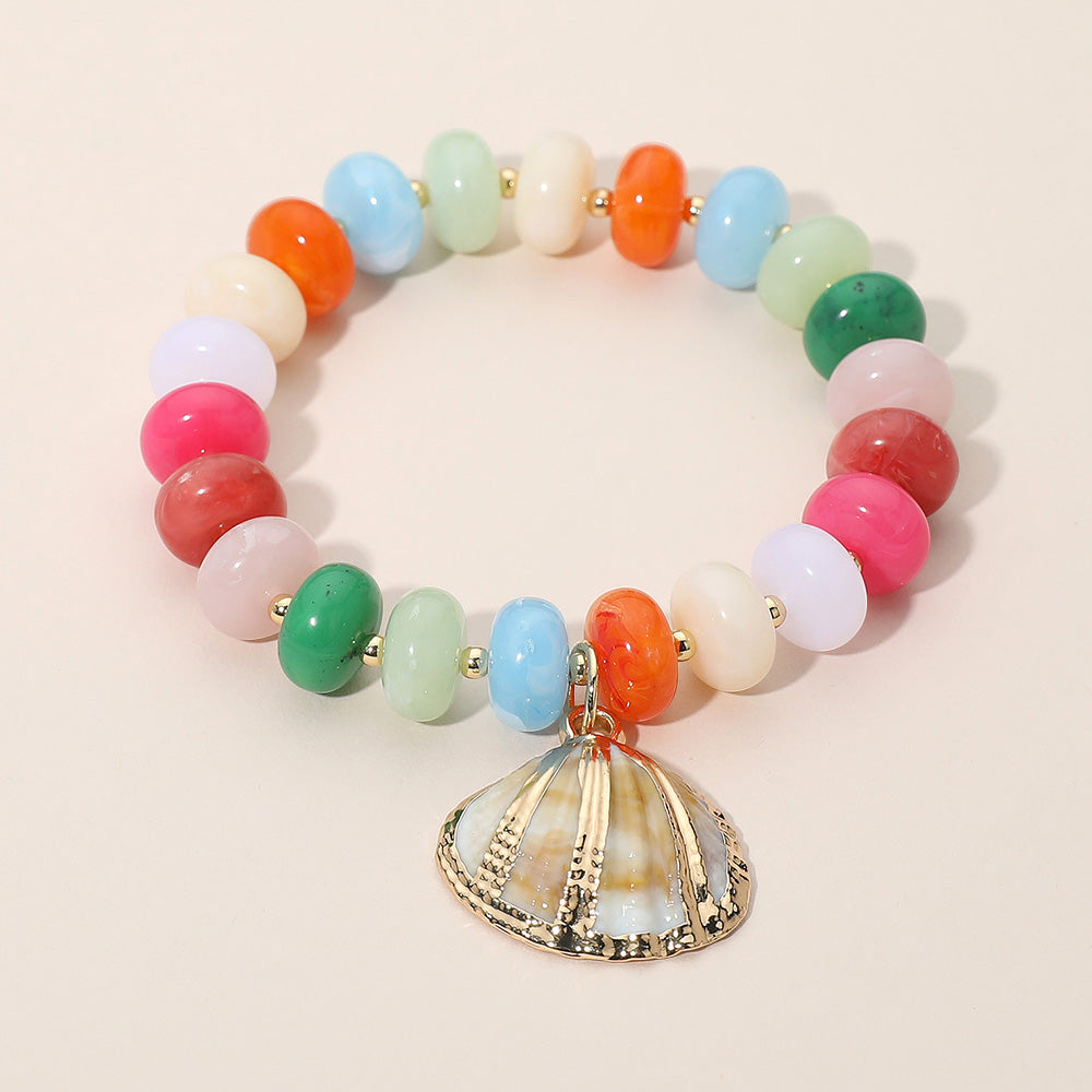 Madeline Love Gold, Multi Seashell Charm Accent Resin Pebble Beaded Stretch Bracelet - Bracelets