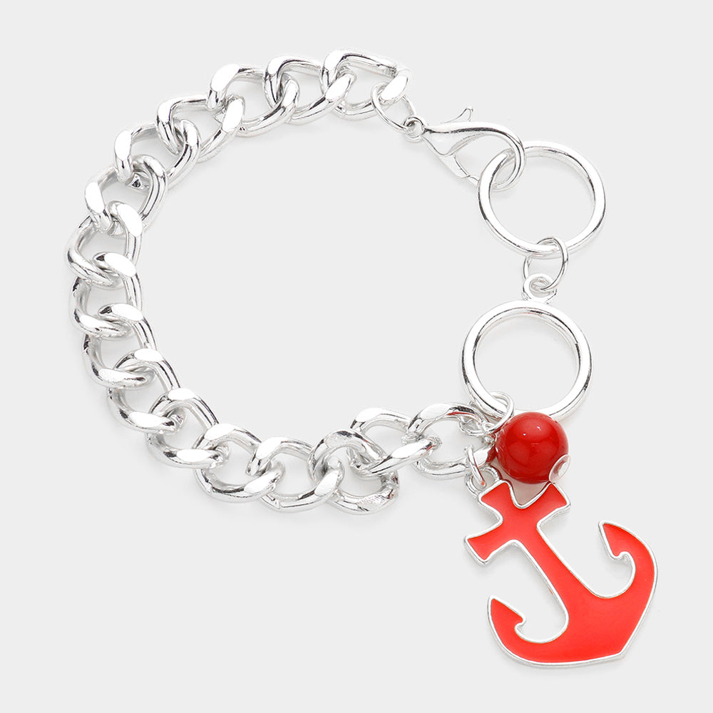 Madeline Love Red Enamel Anchor Charm Bracelet - Bracelets
