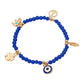Madeline Love Blue, Gold Evil Eye Clover Peace Elephant Hamsa Hand Charm Beaded Stretch Bracelet - Bracelets - extra