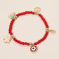 Madeline Love Gold, Red Evil Eye Clover Peace Elephant Hamsa Hand Charm Beaded Stretch Bracelet - Bracelets - desc