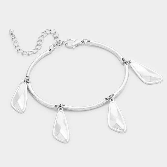 Madeline Love Worn Silver Geometric Metal Charms Station Bracelet - Bracelets