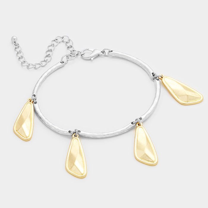 Madeline Love Worn Gold, Worn Silver Geometric Metal Charms Station Bracelet - Bracelets