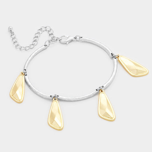 Madeline Love Worn Gold, Worn Silver Geometric Metal Charms Station Bracelet - Bracelets
