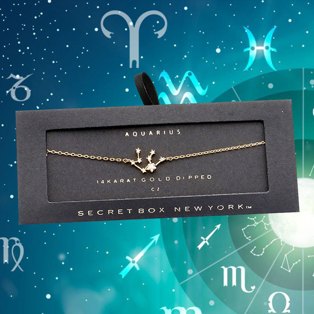 Madeline Love Clear, Gold _ 14K Gold CZ Aquarius Zodiac Sign Charm Bracelet