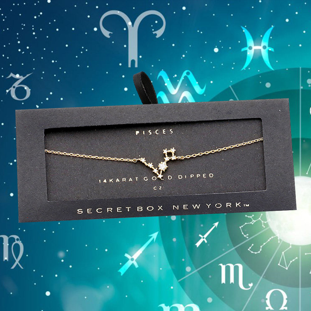 Madeline Love Clear, Gold _ 14K Gold CZ Pisces Zodiac Sign Charm Bracelet