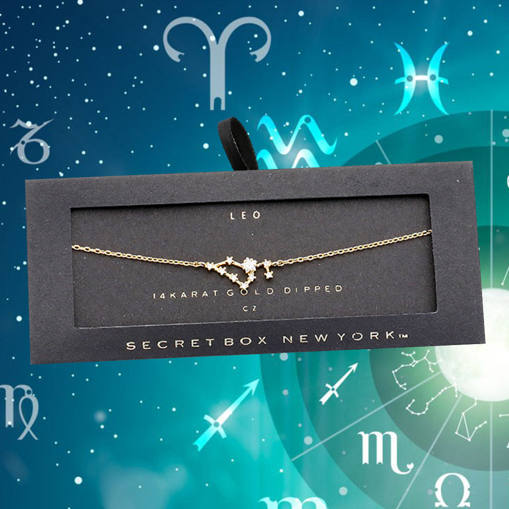 Madeline Love Clear, Gold _ 14K Gold CZ Leo Zodiac Sign Charm Bracelet